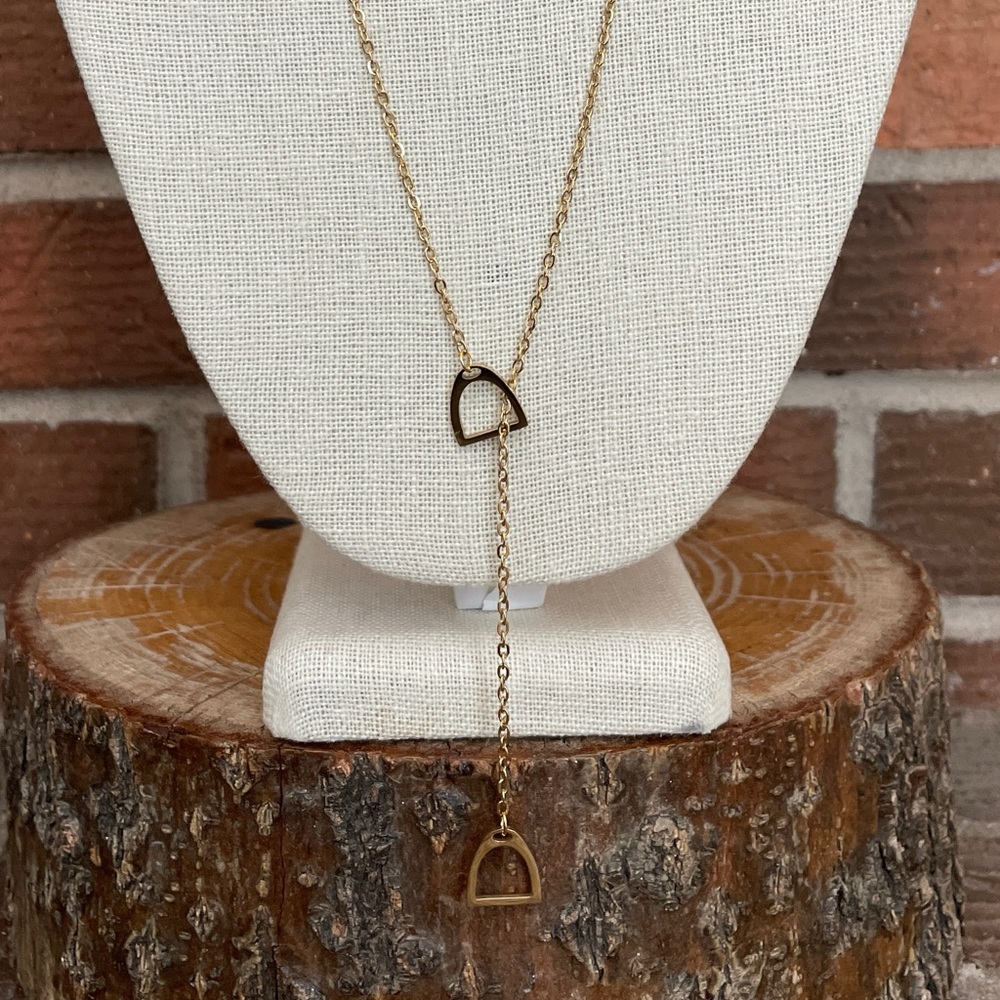 Stirrup Lariat Necklace - Gold